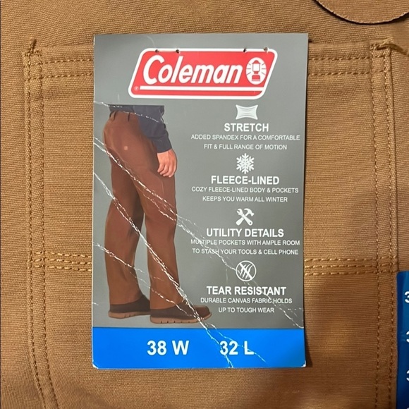 NWT Coleman Brown Canvas Utility fleece lined Pants 38 x 32 - Picture 4 of 8